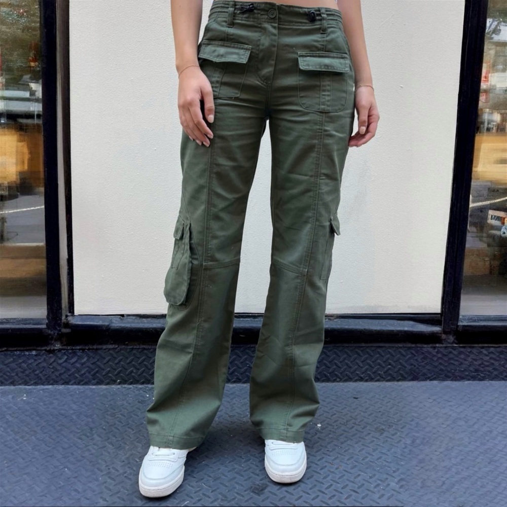 Brandy Melville Kim Cargo Pants Elastic Toggle Waist Army Green O/S